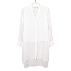 SOFT SURROUNDINGS White Sheer Tunic Long Sleeve Button Up V-Neck Women's XS